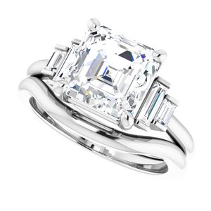 14K White 8 mm Asscher Engagement Ring Mounting