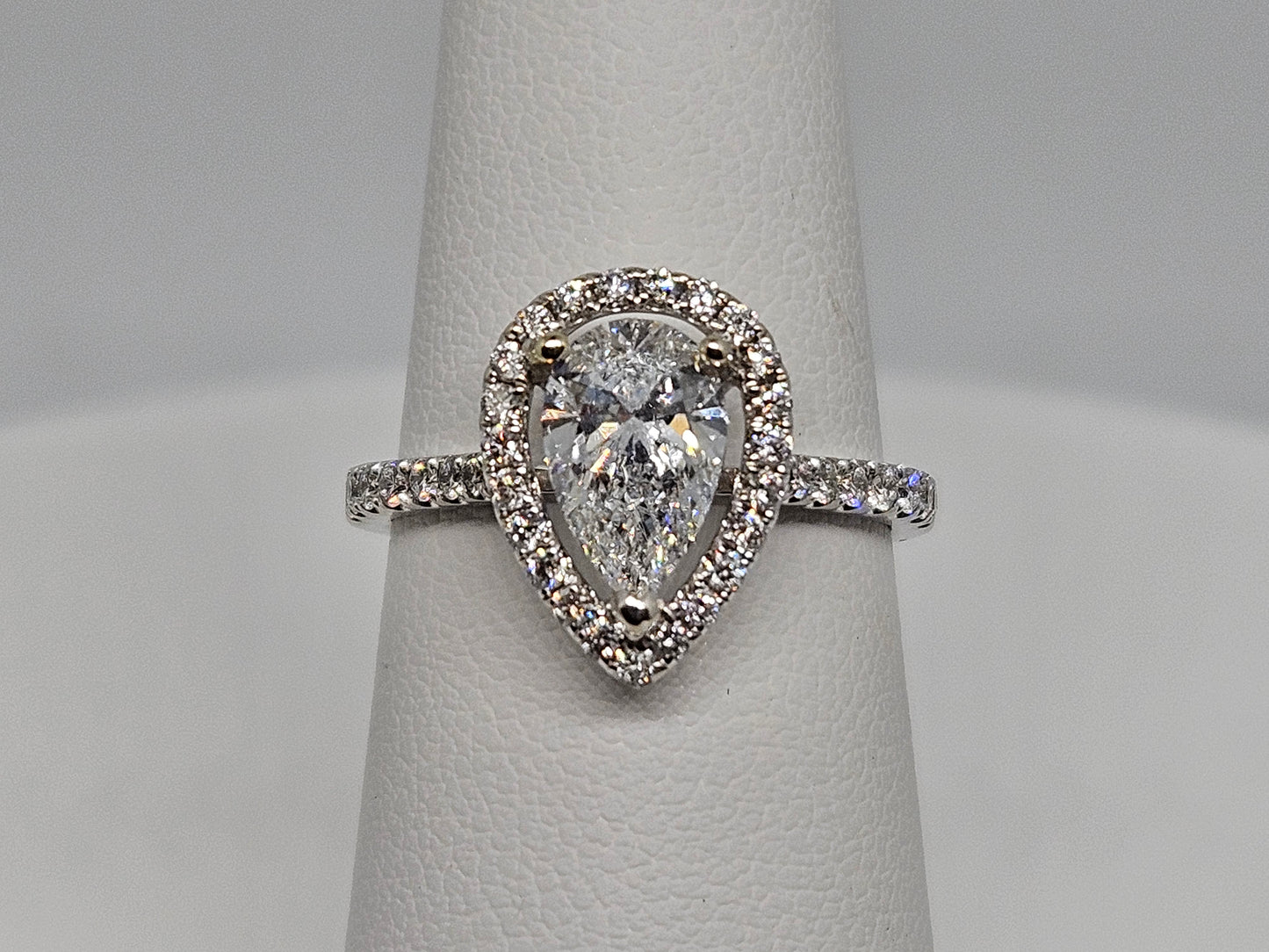 Pear Shape Halo Engagement Ring Set in 14KWG