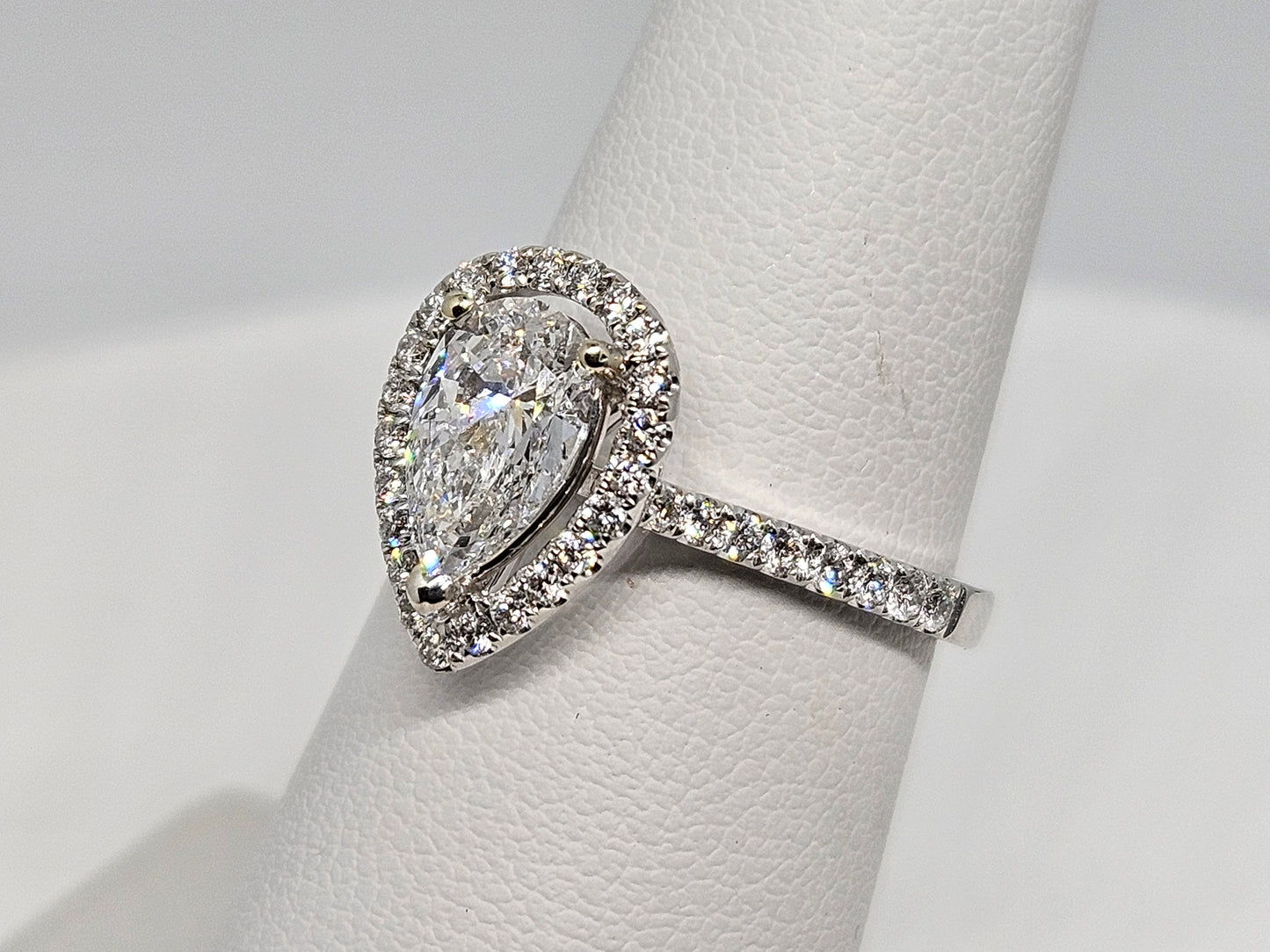 Pear Shape Halo Engagement Ring Set in 14KWG