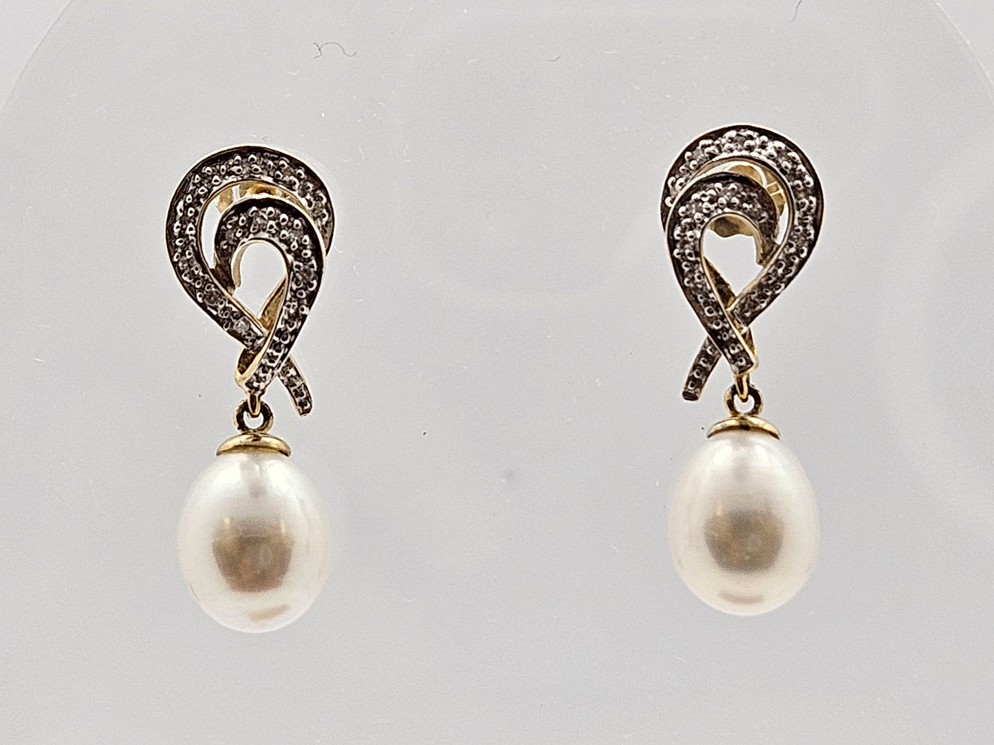 14KYG Pearl and Diamond Swirl Earrings