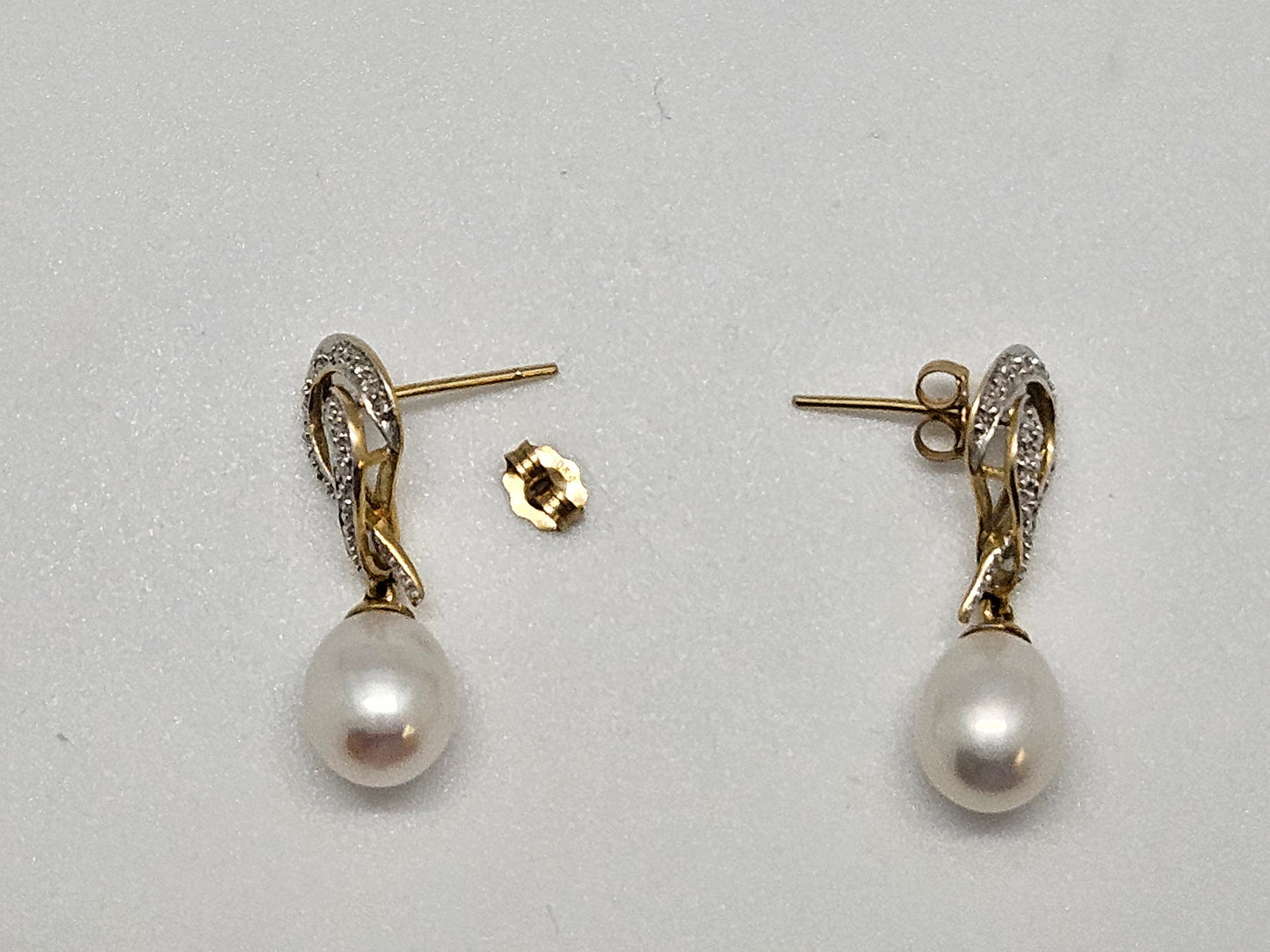 14KYG Pearl and Diamond Swirl Earrings