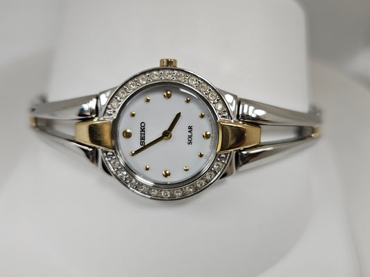 Seiko Solar Ladies Watch Two Tone WHITE Dail