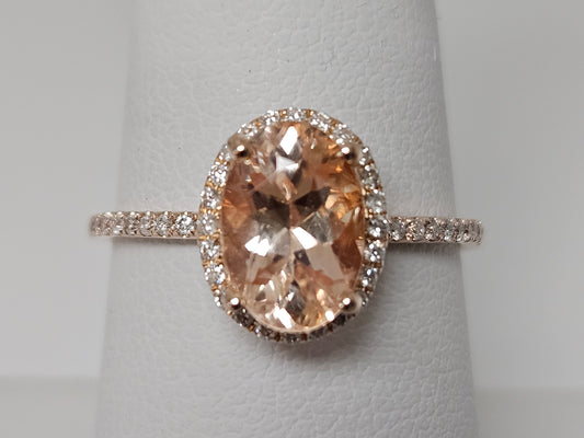 OV Morganite Halo Rg 2ct CNT .25cttw 14KRG 2.6g