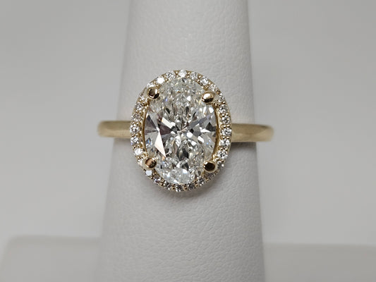 OV 2.09ct halo LG DIA RG 2.19cttw 14KYG IGI E/VVS1 4.1g Sz6