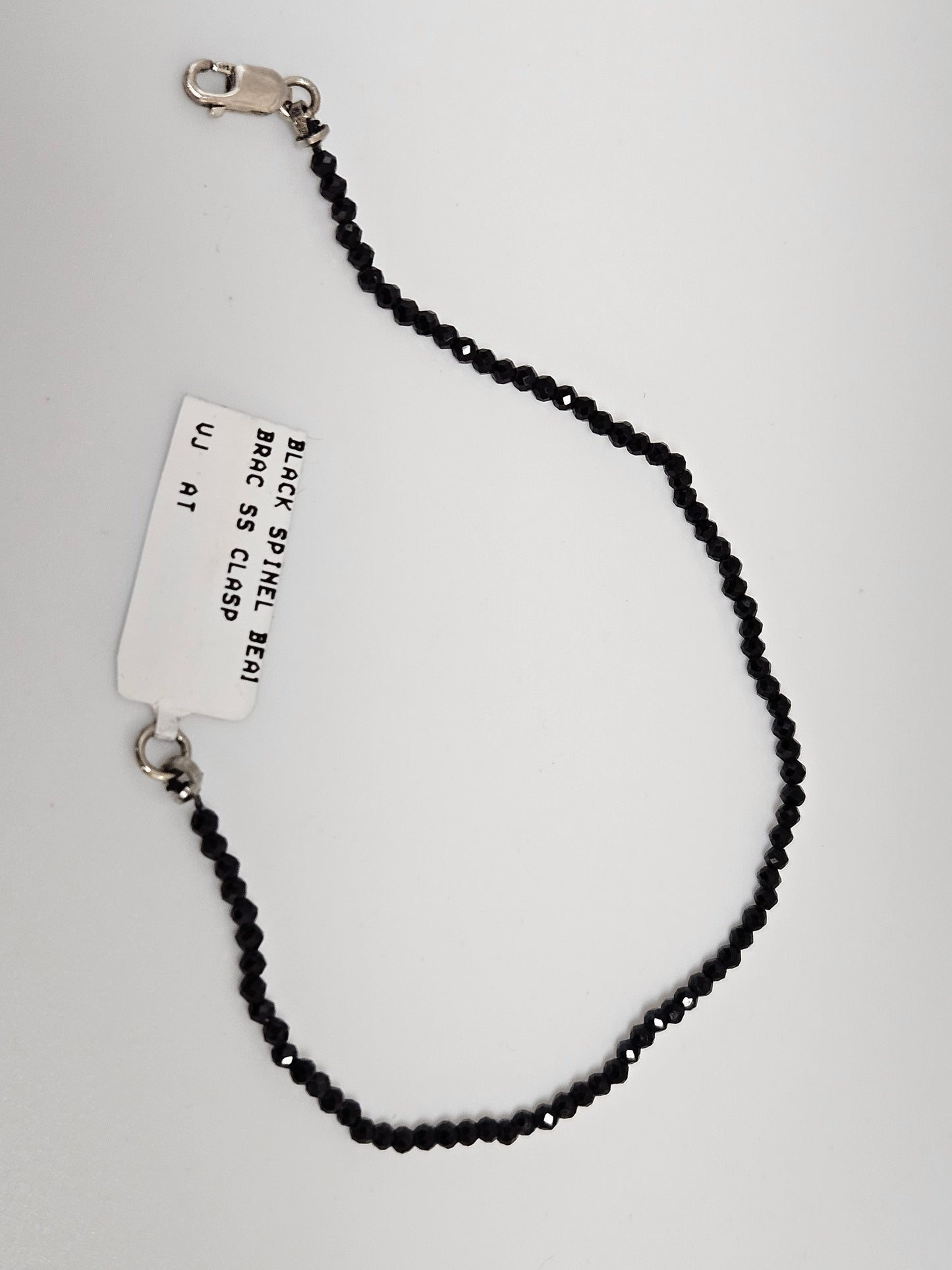 BLACK SPINEL 2MM BEAD BRAC SS