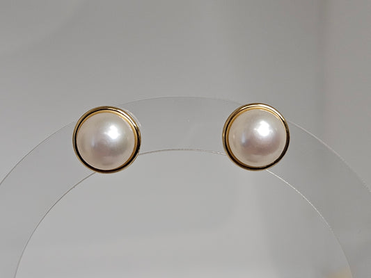 Mabe Pearl earring STUD Bezel 14kYG 10mm