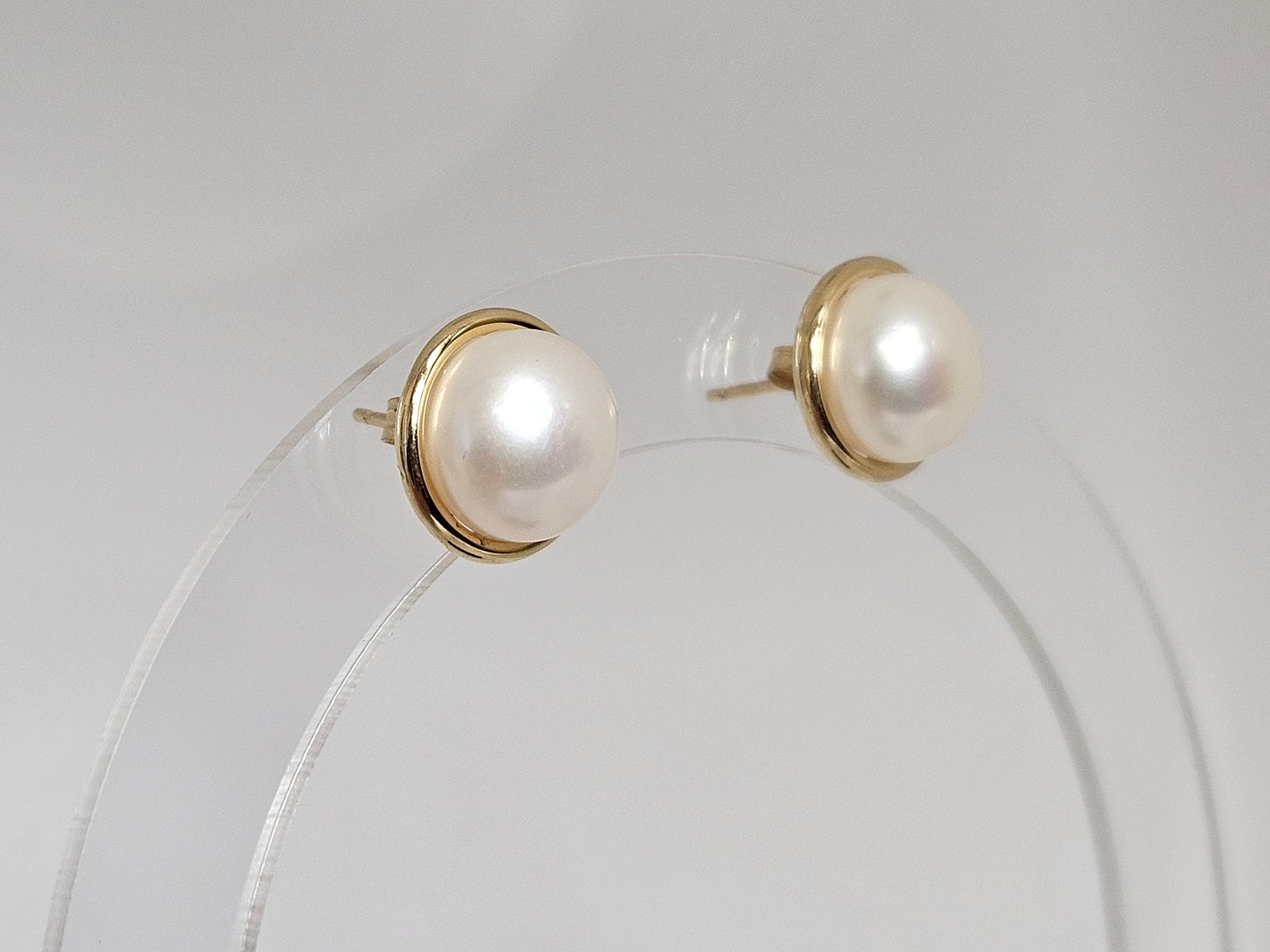 Mabe Pearl earring STUD Bezel 14kYG 10mm