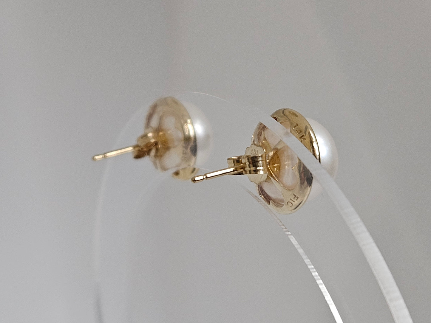 Mabe Pearl earring STUD Bezel 14kYG 10mm