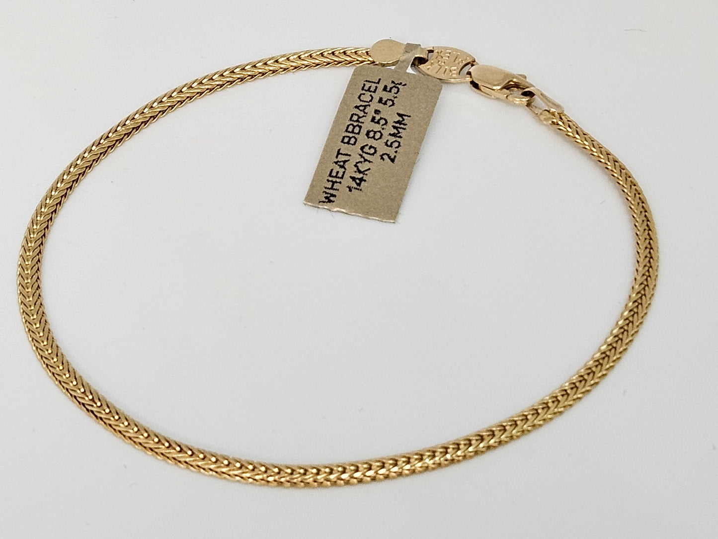 Wheat Bracelet 14KYG 8.5" 2.5mm 5.5g
