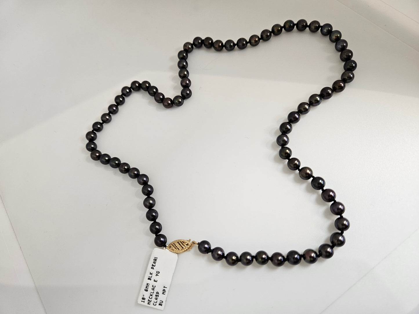 BLK Pearl Necklace 14kyg 18" 6MM Clasp