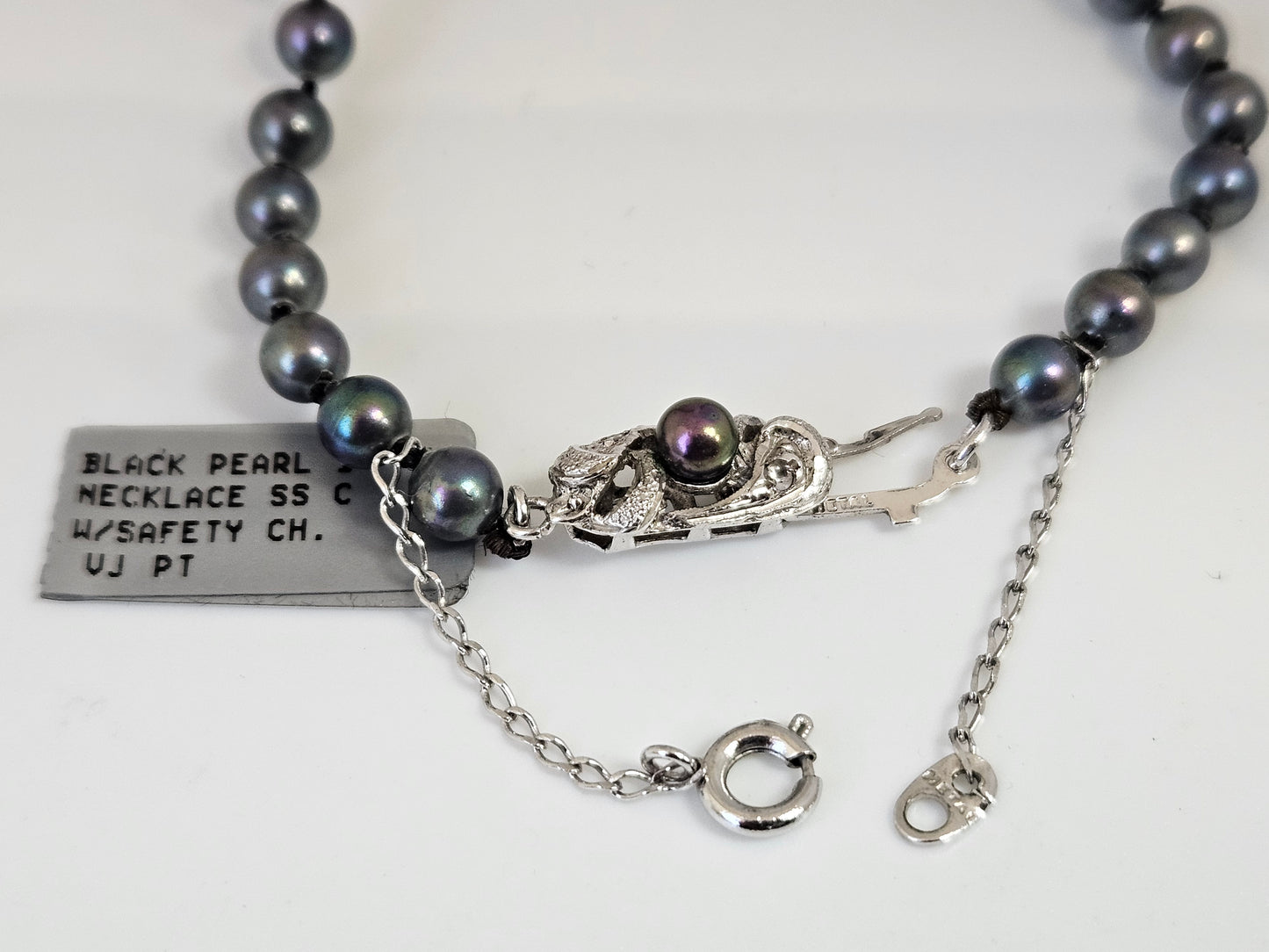 Black Pearl 16" Necklace SS W/Safety Chain