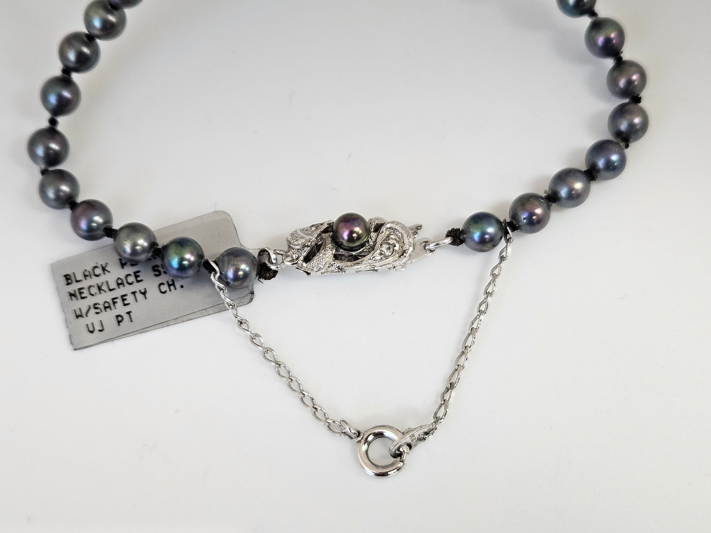 Black Pearl 16" Necklace SS W/Safety Chain