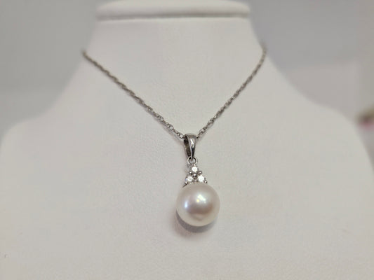 Pearl Pendent 14kwg 7mm .06cttw Dia 16" CH