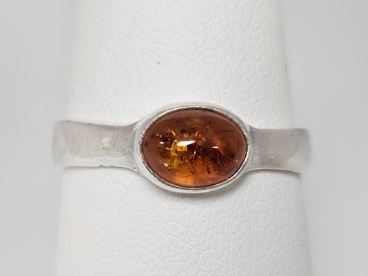 SS RING AMBER OVAL CAB