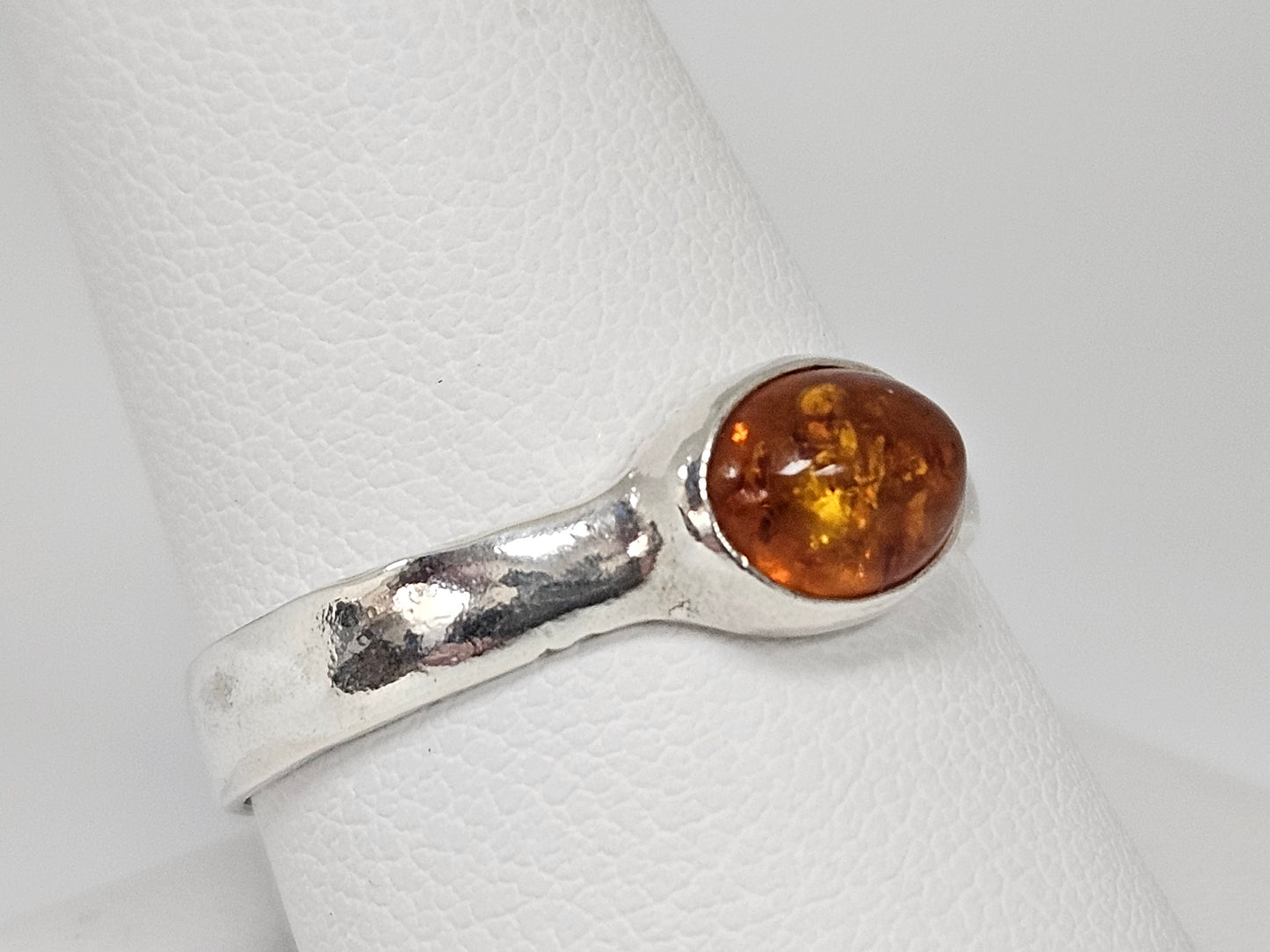 SS RING AMBER OVAL CAB