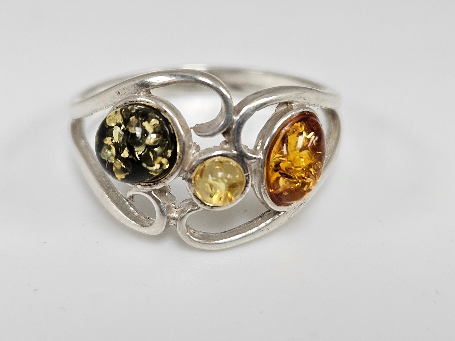 SS RING AMBER SCROLL