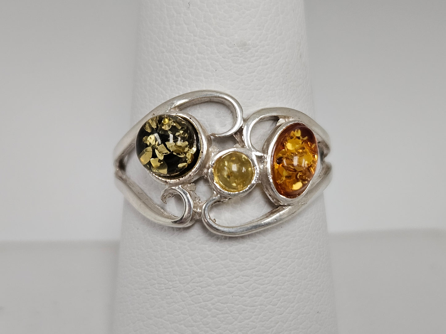 SS RING AMBER SCROLL