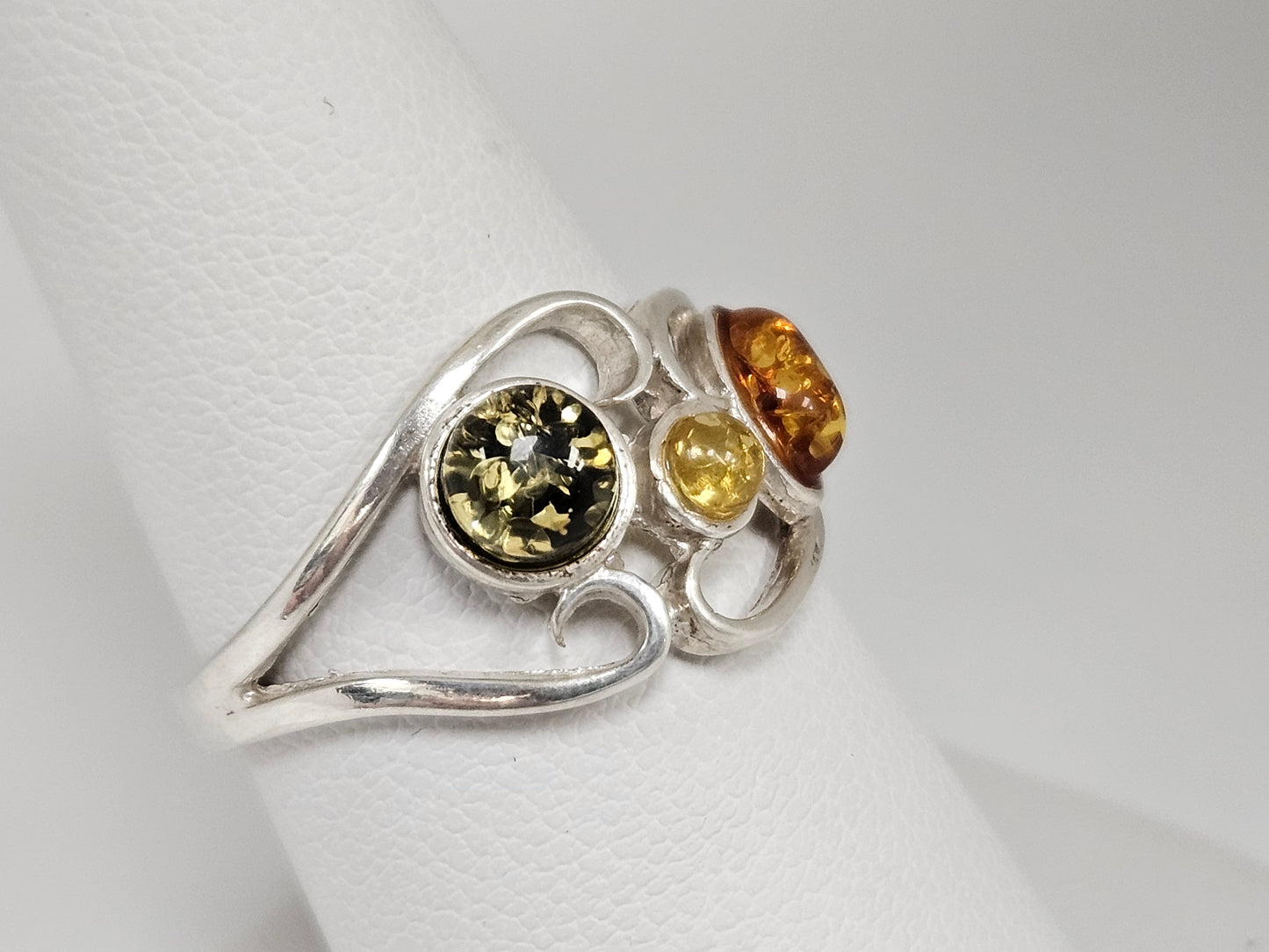 SS RING AMBER SCROLL