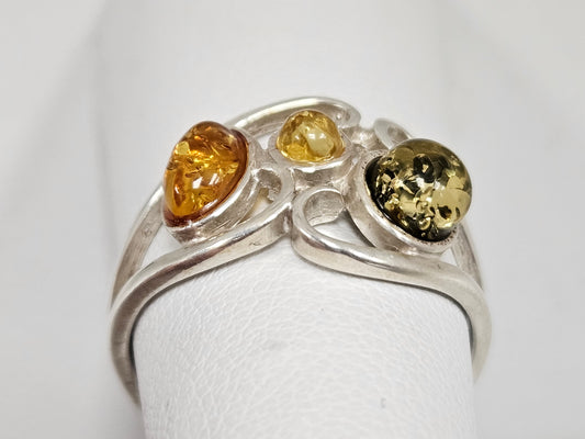 SS RING AMBER SCROLL