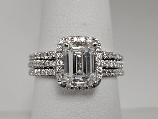 2.25ct Platform 14kwg 1.74ct Cntr Rg 5.6g IGI-F/VVS2 Set Sz6.75