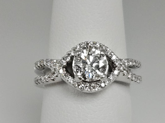 Infinity twist Engage Ring 0.60ct Ctr 0.85cttw 14KWG 4.8g Sz4