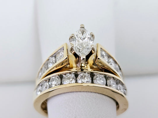 MQ Cha Band SET .50ct Cnt 1.5cttw I/SI Nat 14KYG 6.9g Sz7
