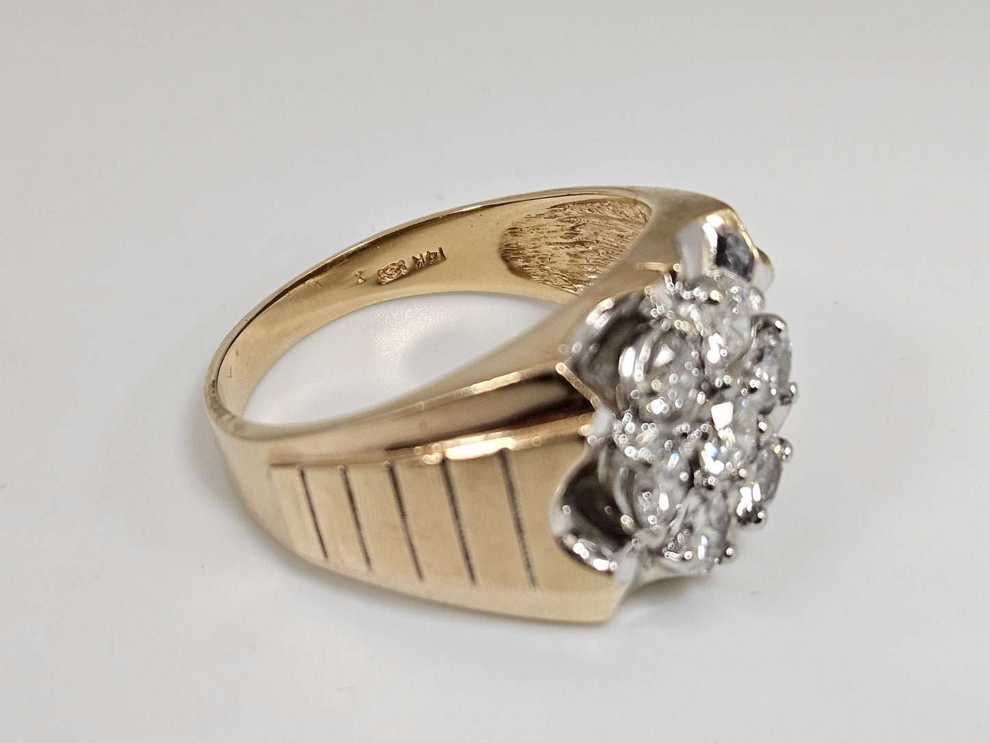 Mens Cluster Ring 1.5cttw G/SI3 14KYG 9.5g Sz12.5
