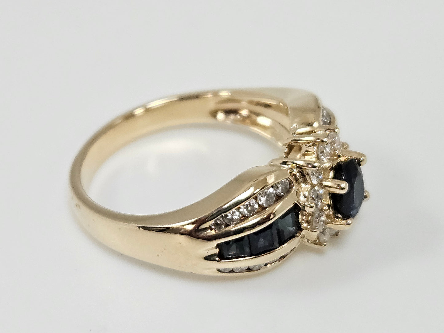 Saph/Dia Halo Ring 14kyg 1ct Sap; .59ct 5.2g Sz6.5