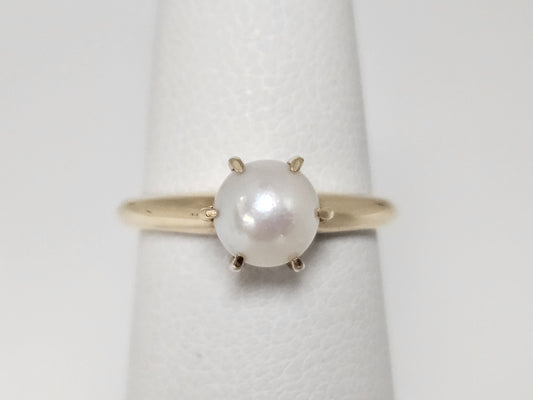 14kt Yellow Gold Crown Pearl Ring 2.3g Sz3.5