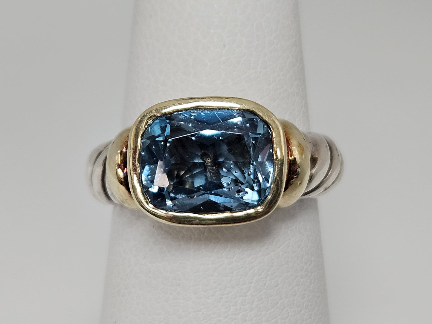 Yurman blue topaz ring, 14kyg&SS Sz6 7.9g