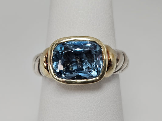 Yurman blue topaz ring, 14kyg&SS Sz6  7.9g