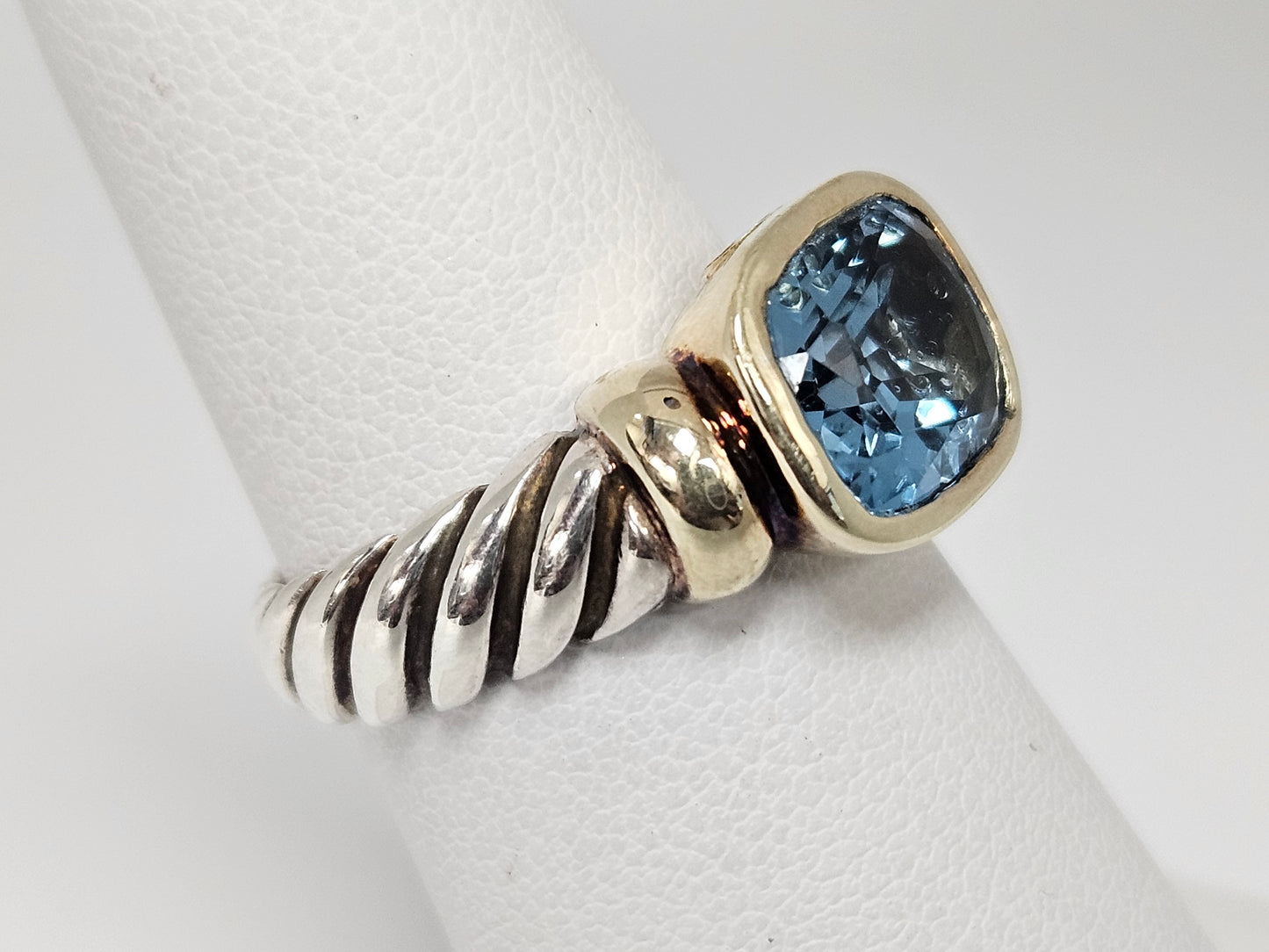 Yurman blue topaz ring, 14kyg&SS Sz6 7.9g