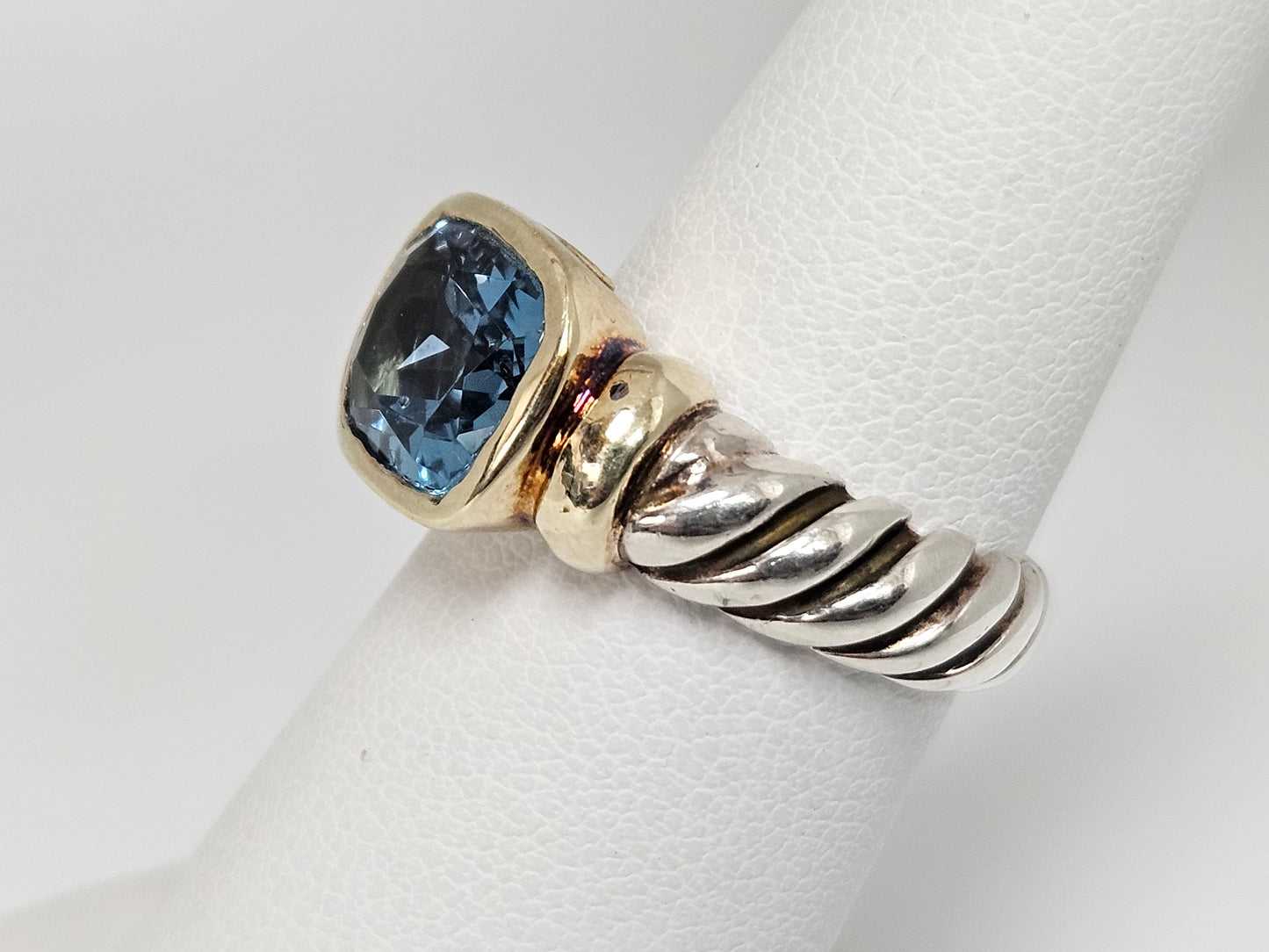 Yurman blue topaz ring, 14kyg&SS Sz6 7.9g