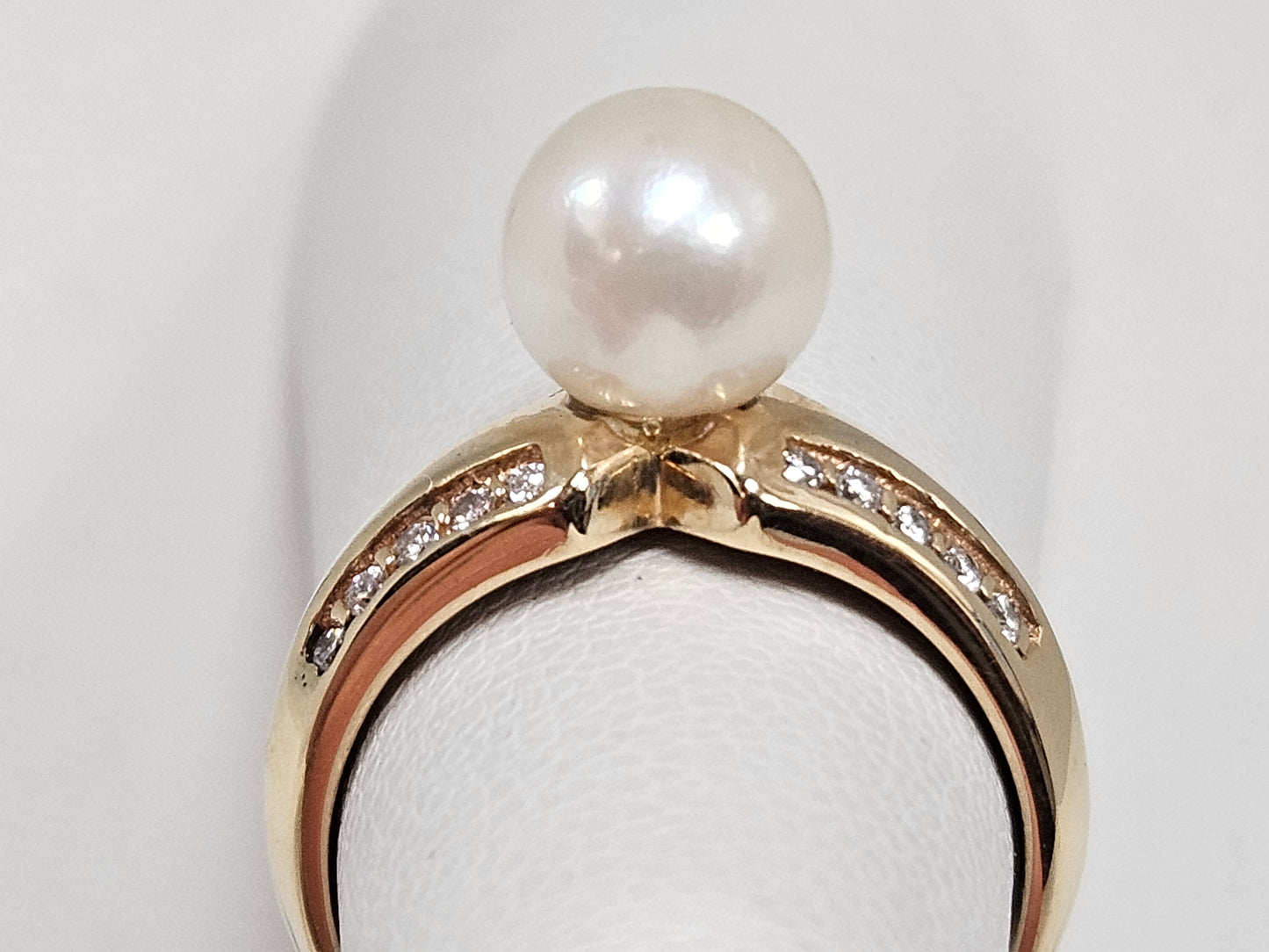 PEARL 7MM DIA RNG 14KYG .1cttw 3.22g Sz4.5