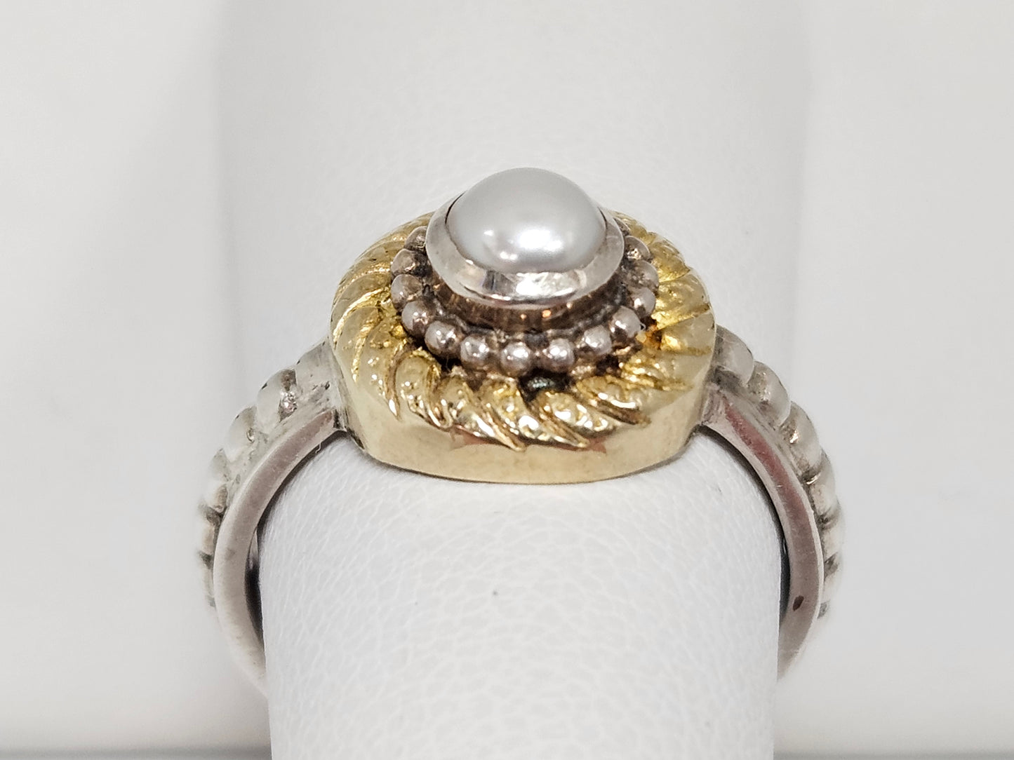 J BOHAN PEARL RING 18KT/SS 5MM PEARL