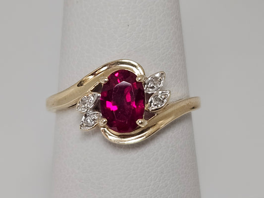 OV Lab Ruby 1ct Bypass Ring .03cttw Dia 10kYG 1.8g  Sz6