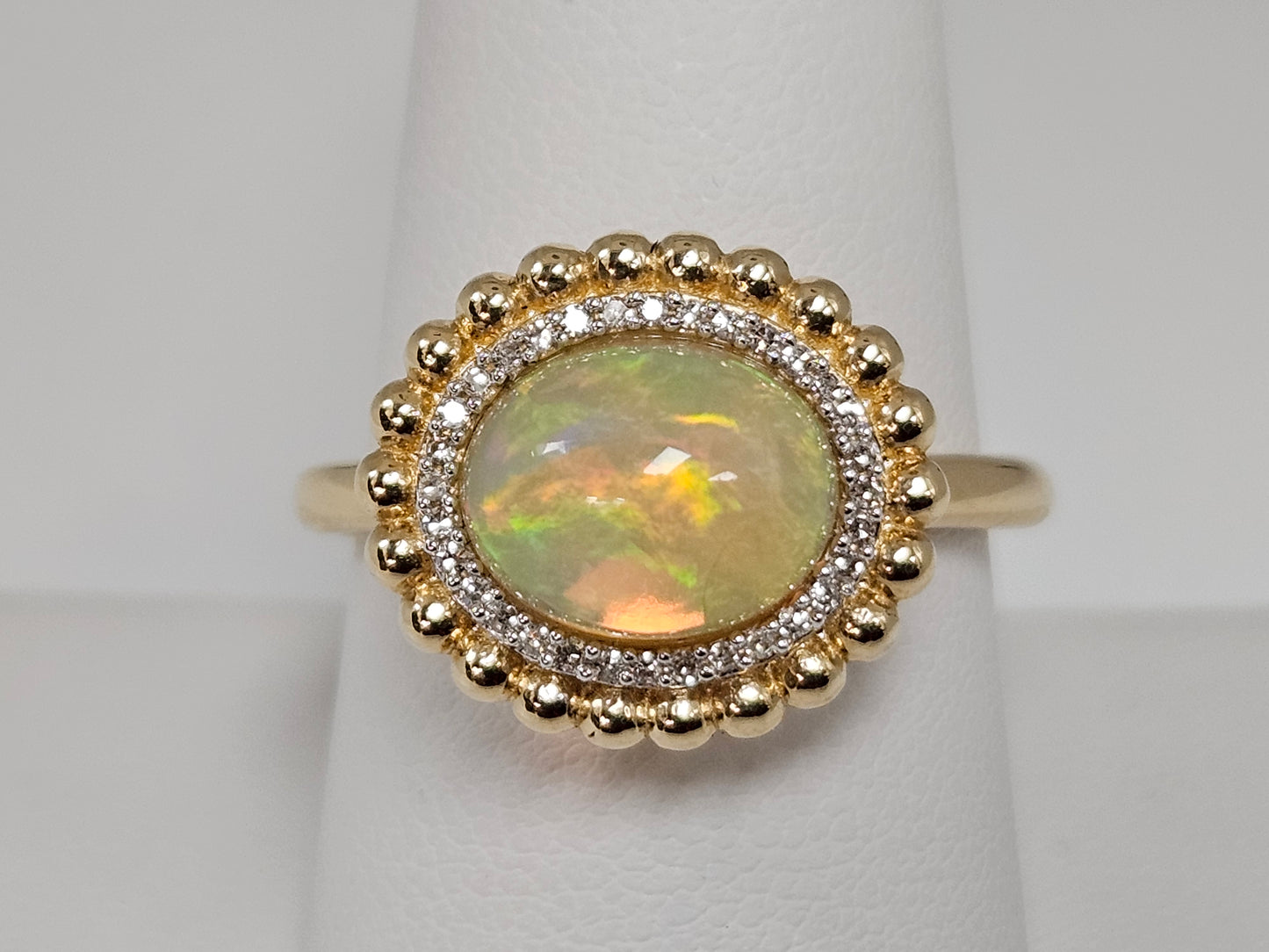 OV OPAL Beaded Bezel Halo RG .09cttw DIA 14KYG 10x7
