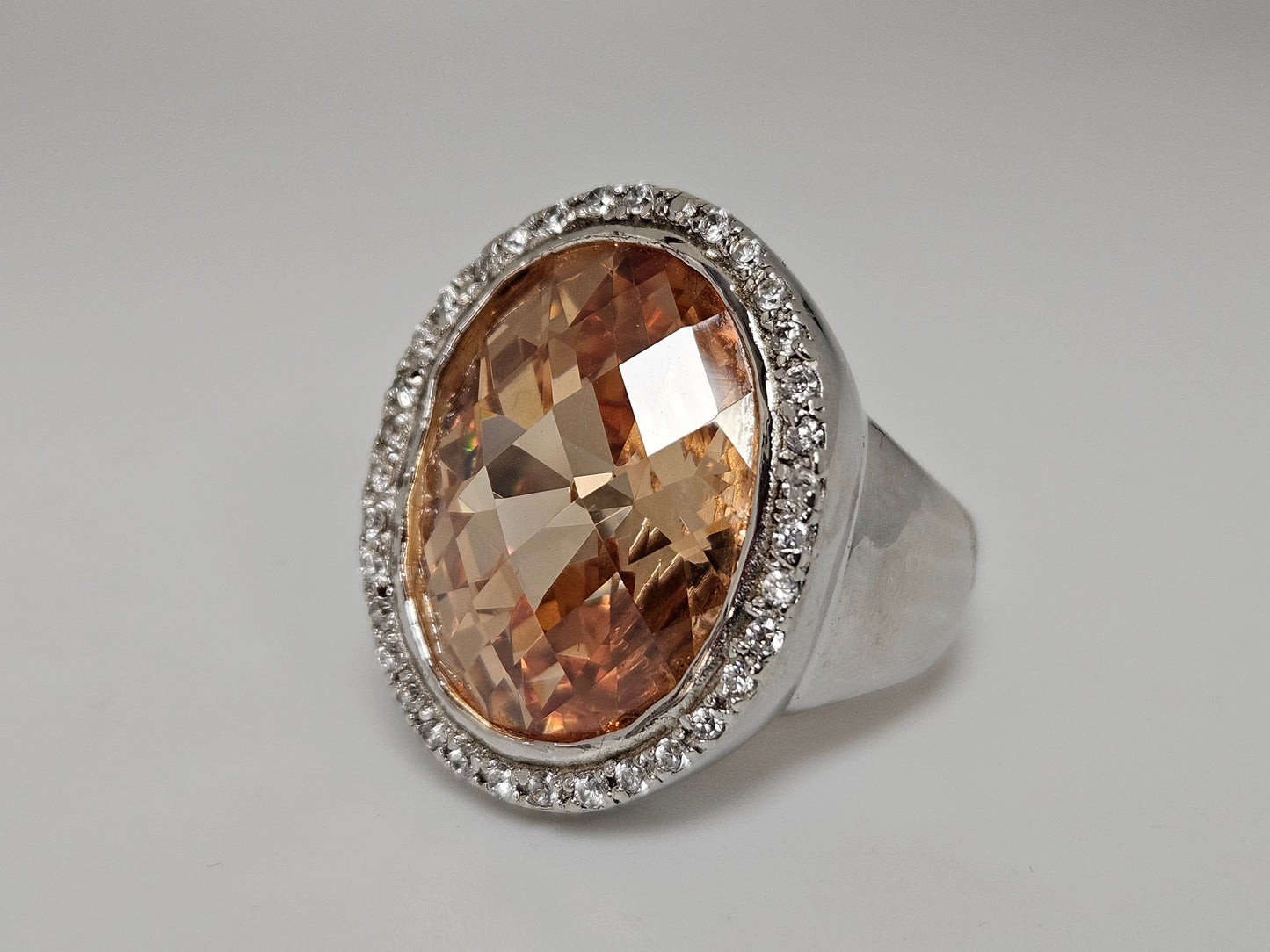 Sterling Silver Checker Board Orange Stone Ring Sz8.5