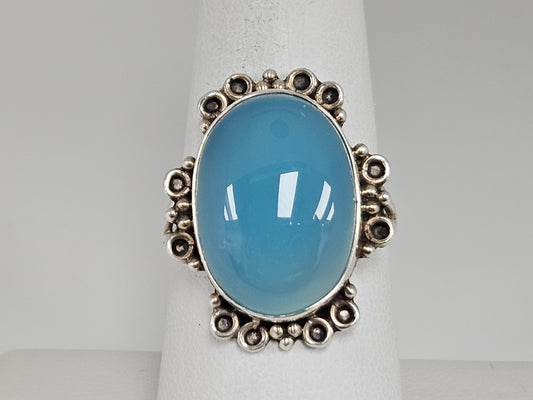 Chalcedony Cab Oval Ring SS Sz7.75