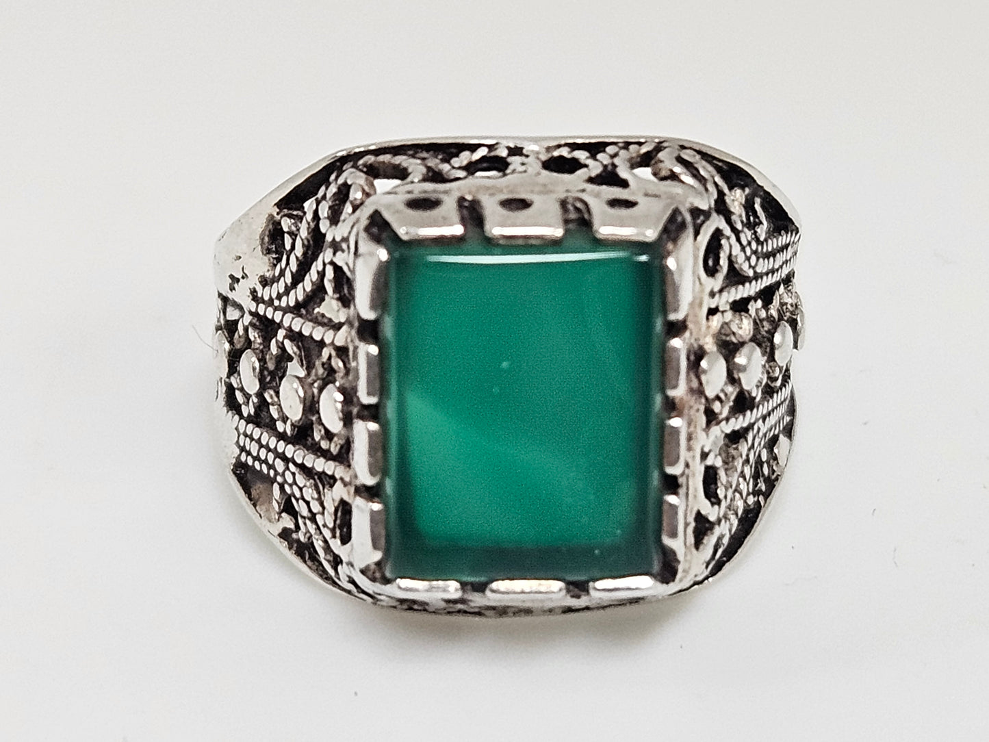 SS CHRYSOPRASE RING (R1153) Sz5.5
