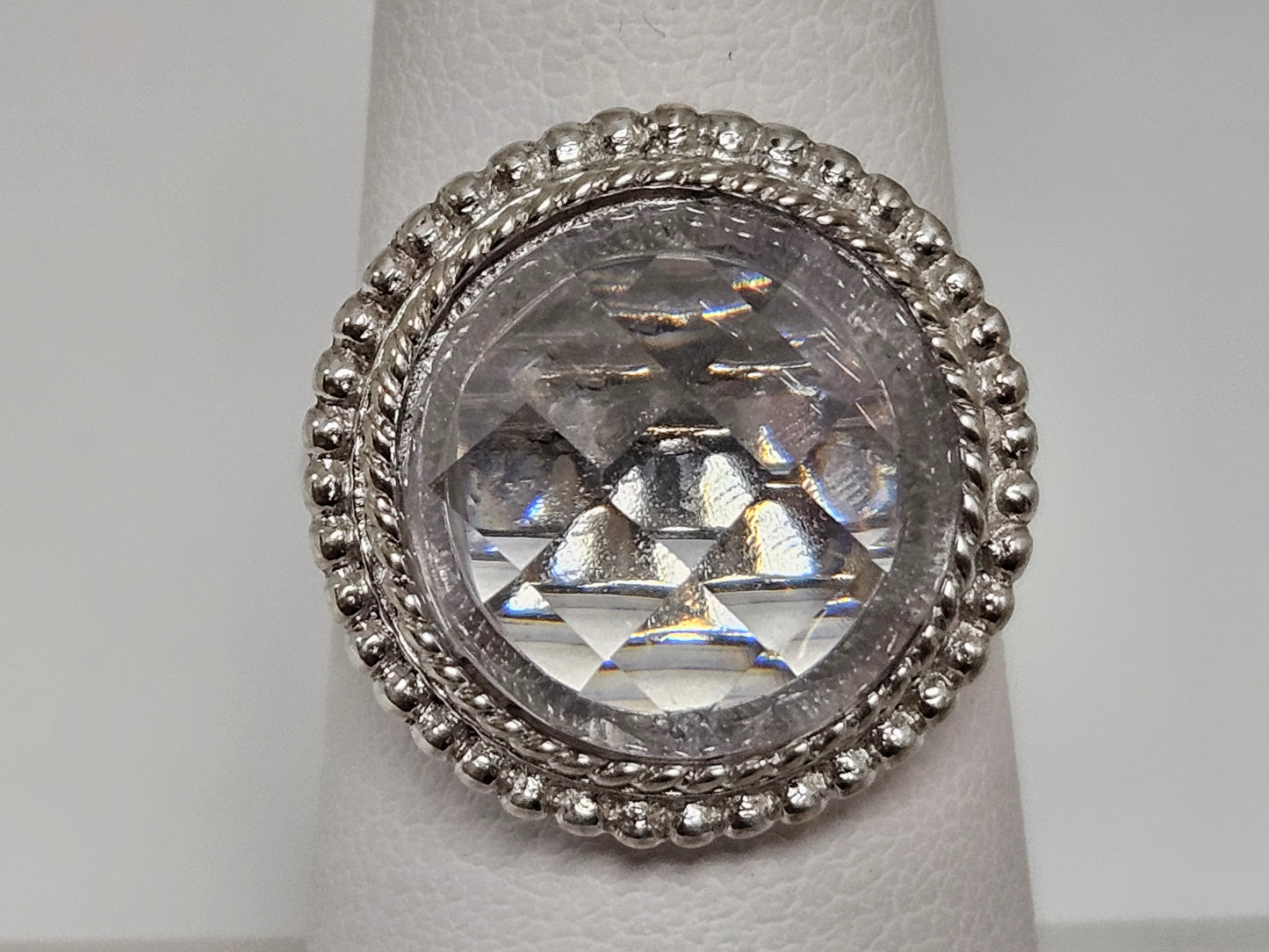 Sterling Silver Checker Board Halo CZ Ring