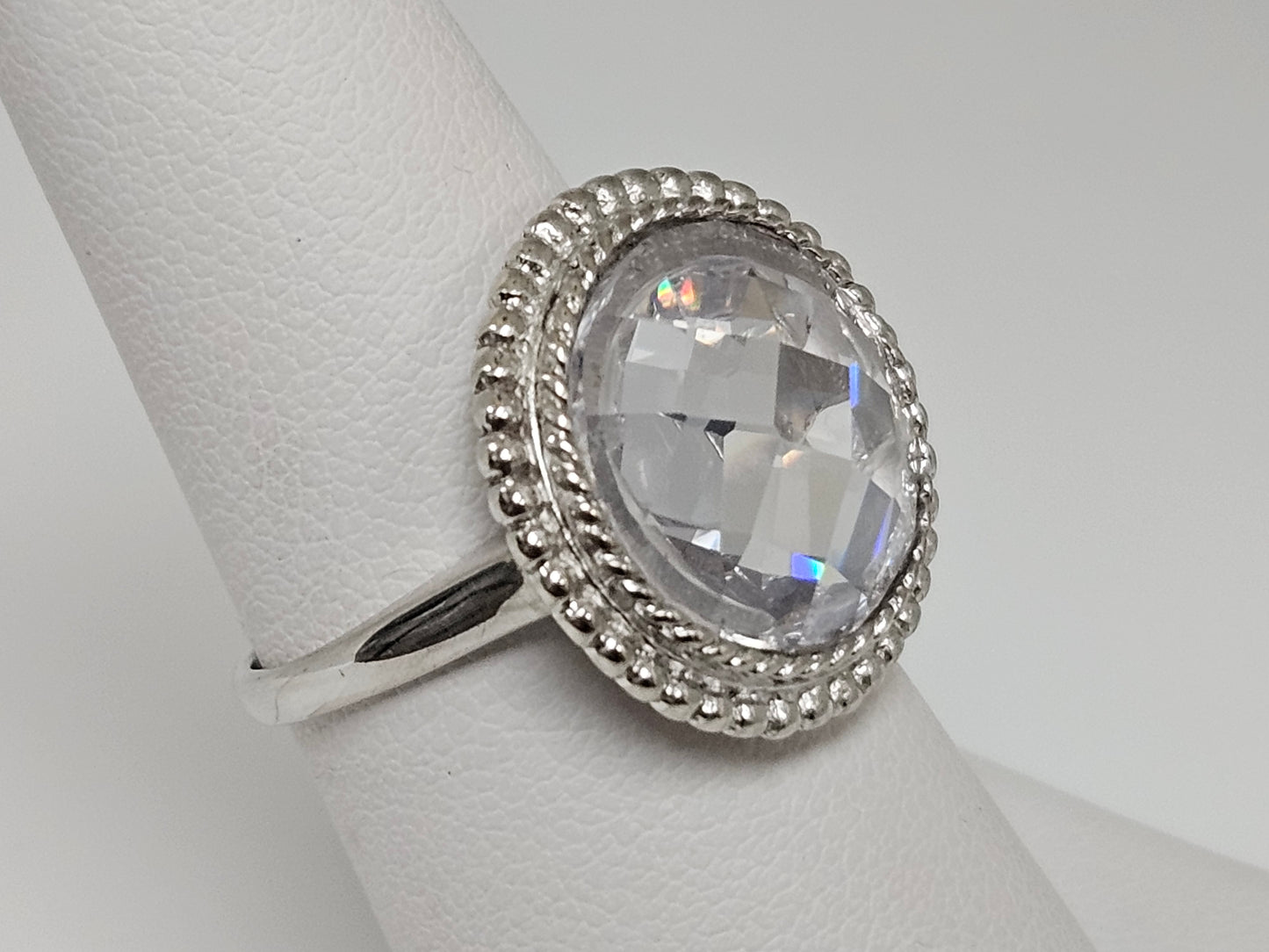 Sterling Silver Checker Board Halo CZ Ring