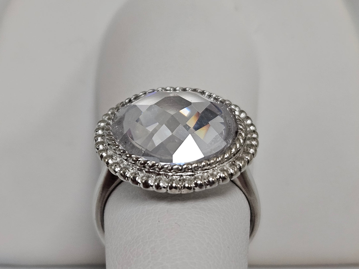 Sterling Silver Checker Board Halo CZ Ring