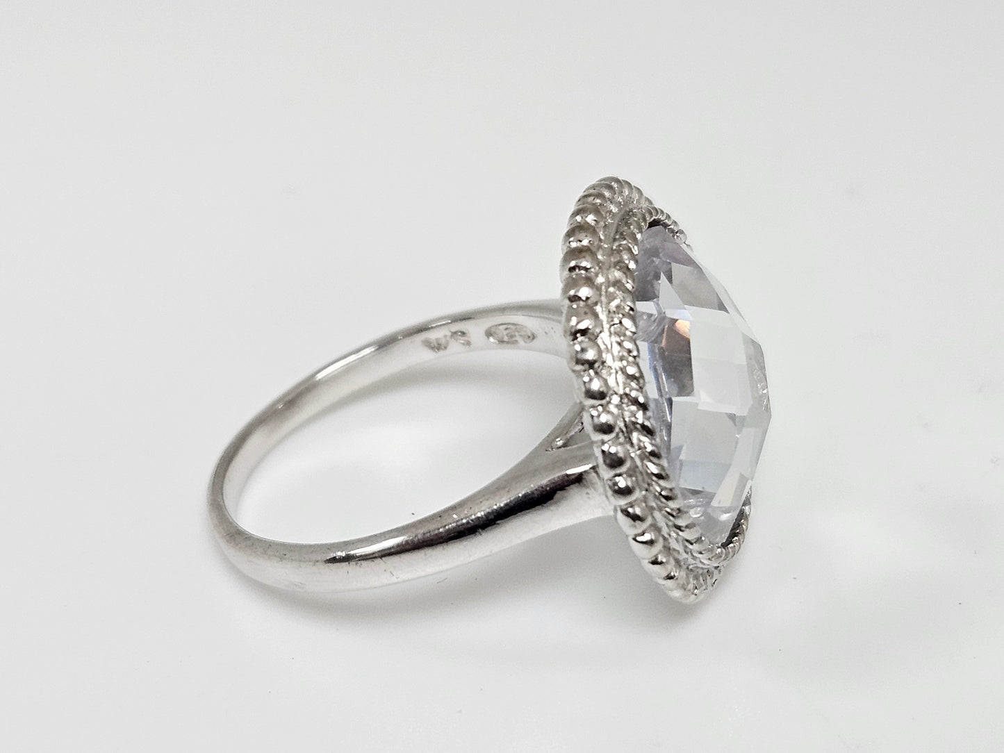 Sterling Silver Checker Board Halo CZ Ring