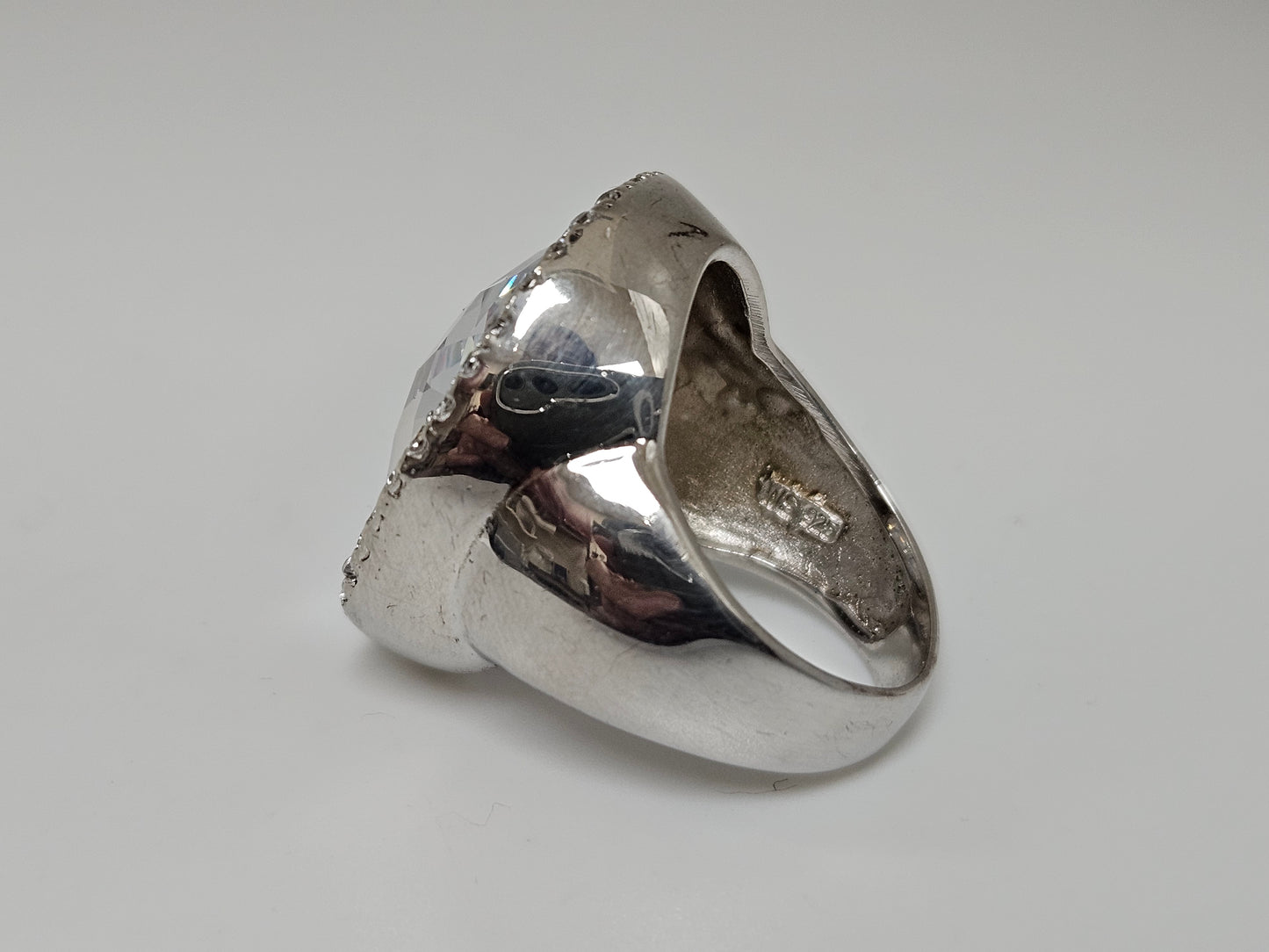 SS OV Checker Board CZ HALO RING Sz6