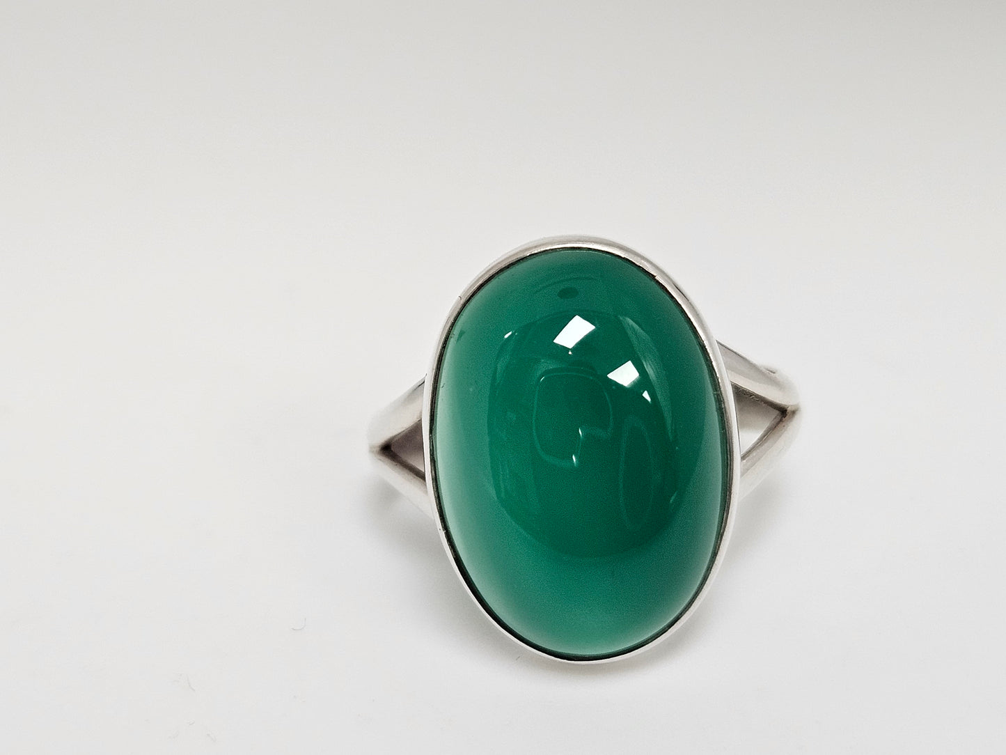 Sterling Silver OV Natural Green Onyx Ring Sz8.25