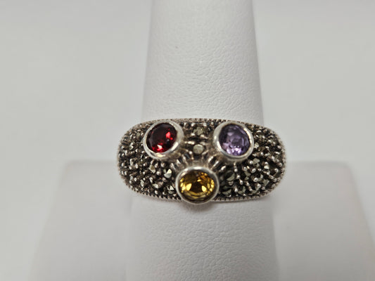 SS MARQUISITE Multicolor Stone Ring Sz10