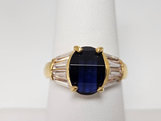 Sterling Silver CZ Gold Tone PURPLE Stone Sz7
