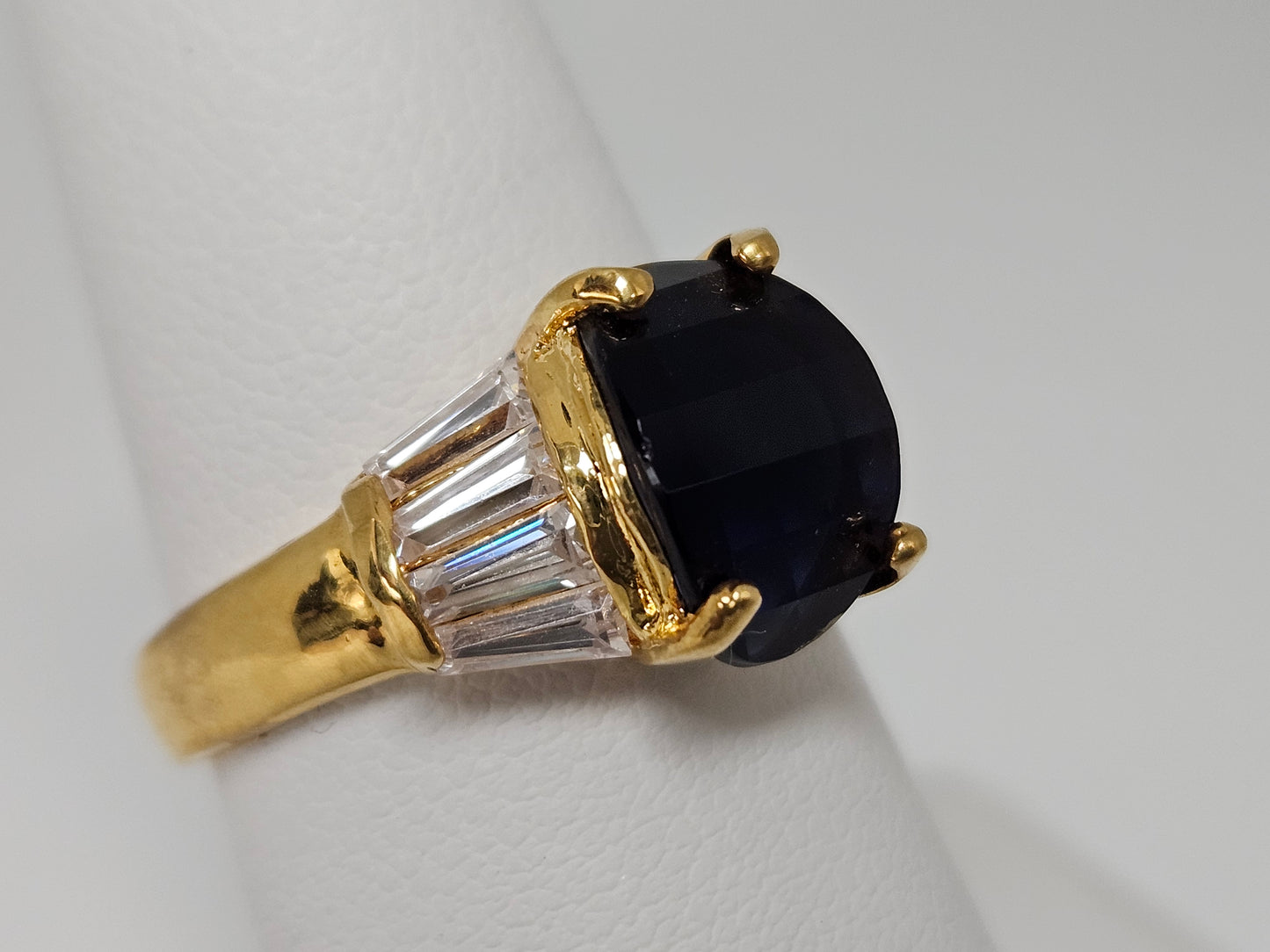 Sterling Silver CZ Gold Tone PURPLE Stone Sz7