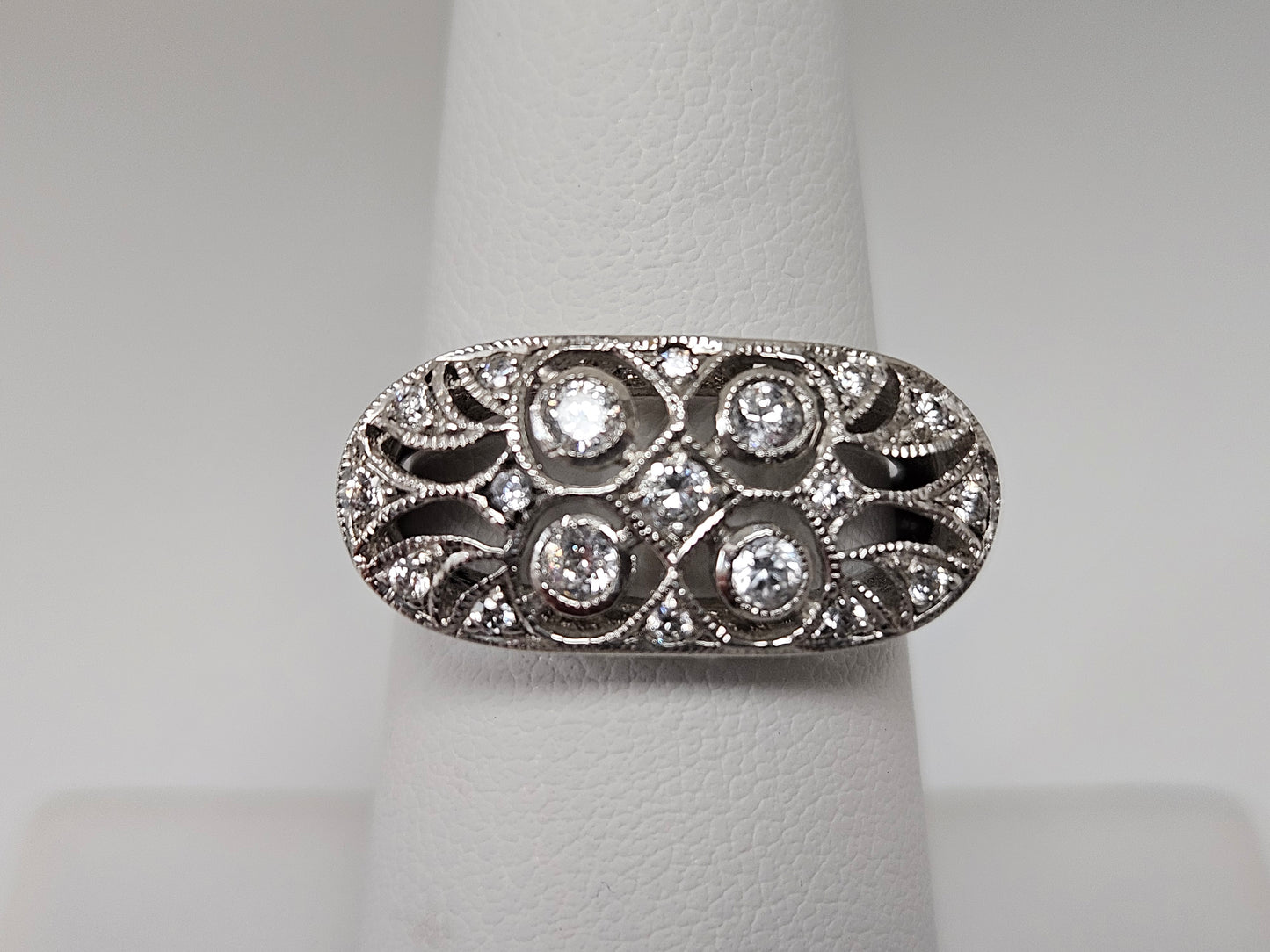 Sterling Silver CZ Filigree Ring Sz7 (R1163)